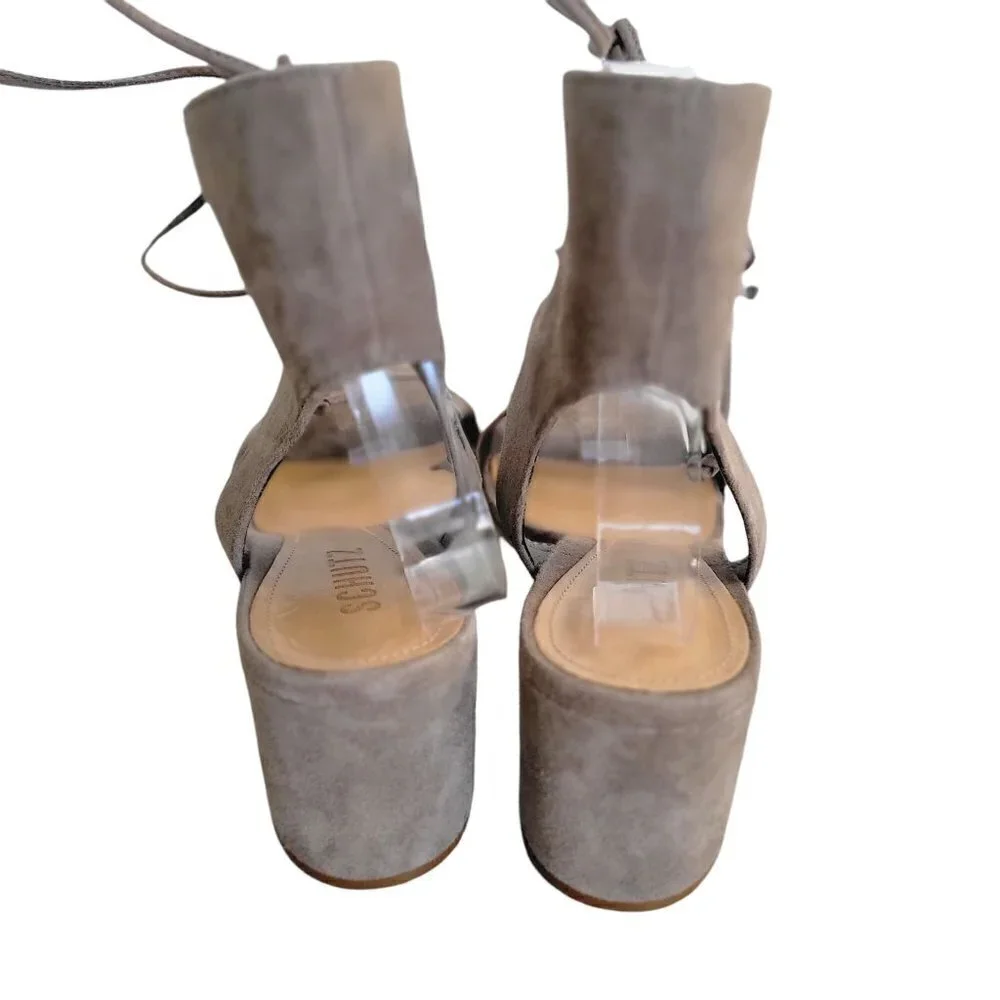 Schutz DARBY Suede Taupe Mouse Gladiator Heels Sandals Size 9B